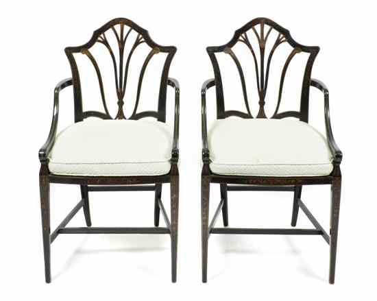 Appraisal: A Pair of George III Style Ebonized Armchairs having a