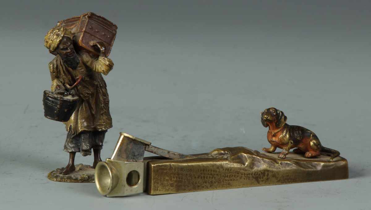 Appraisal: Bronze Peddler Cigar Cutter L Sgn Austrian bronze of a