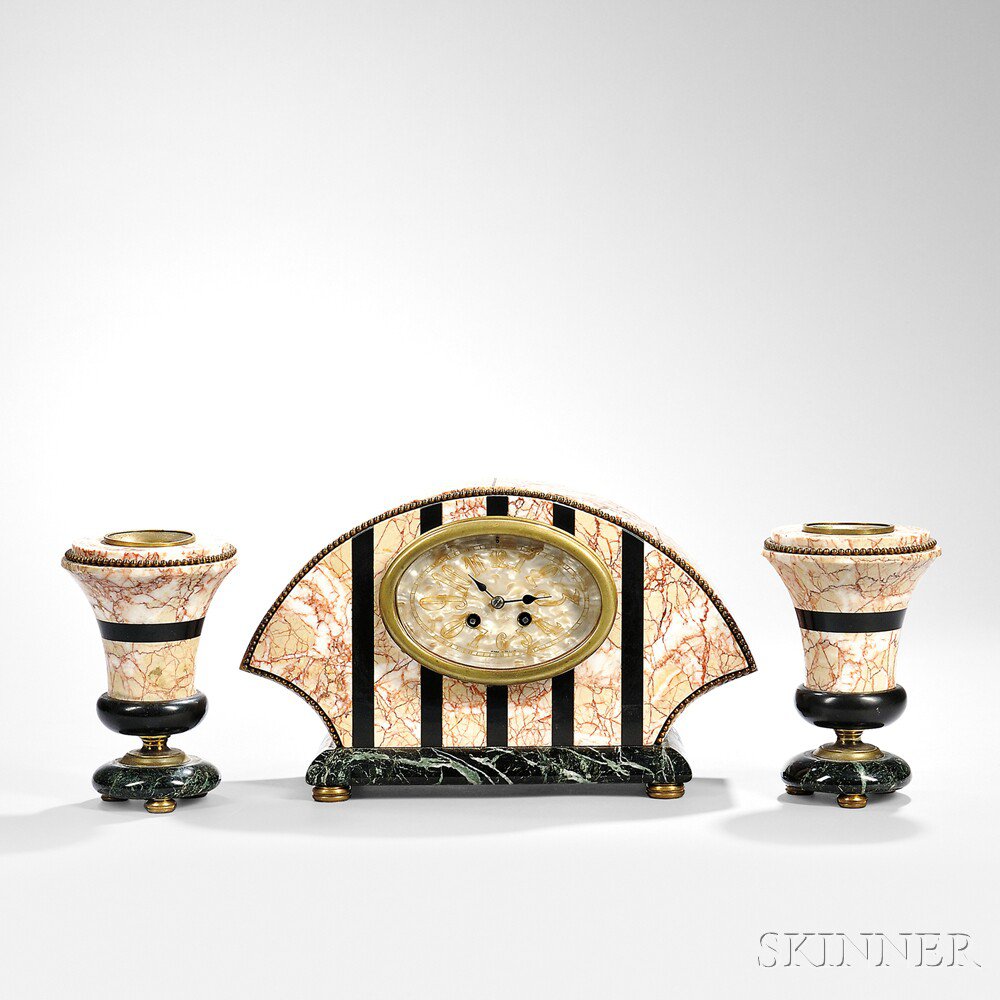 Appraisal: Three-piece Marble and Bronze Clock Garniture France first quarter th