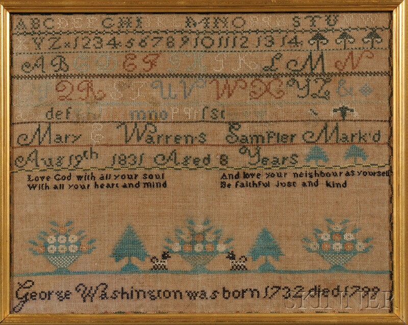 Appraisal: Needlework Sampler Mary E Warren's Sampler Mark'd Aug th Aged