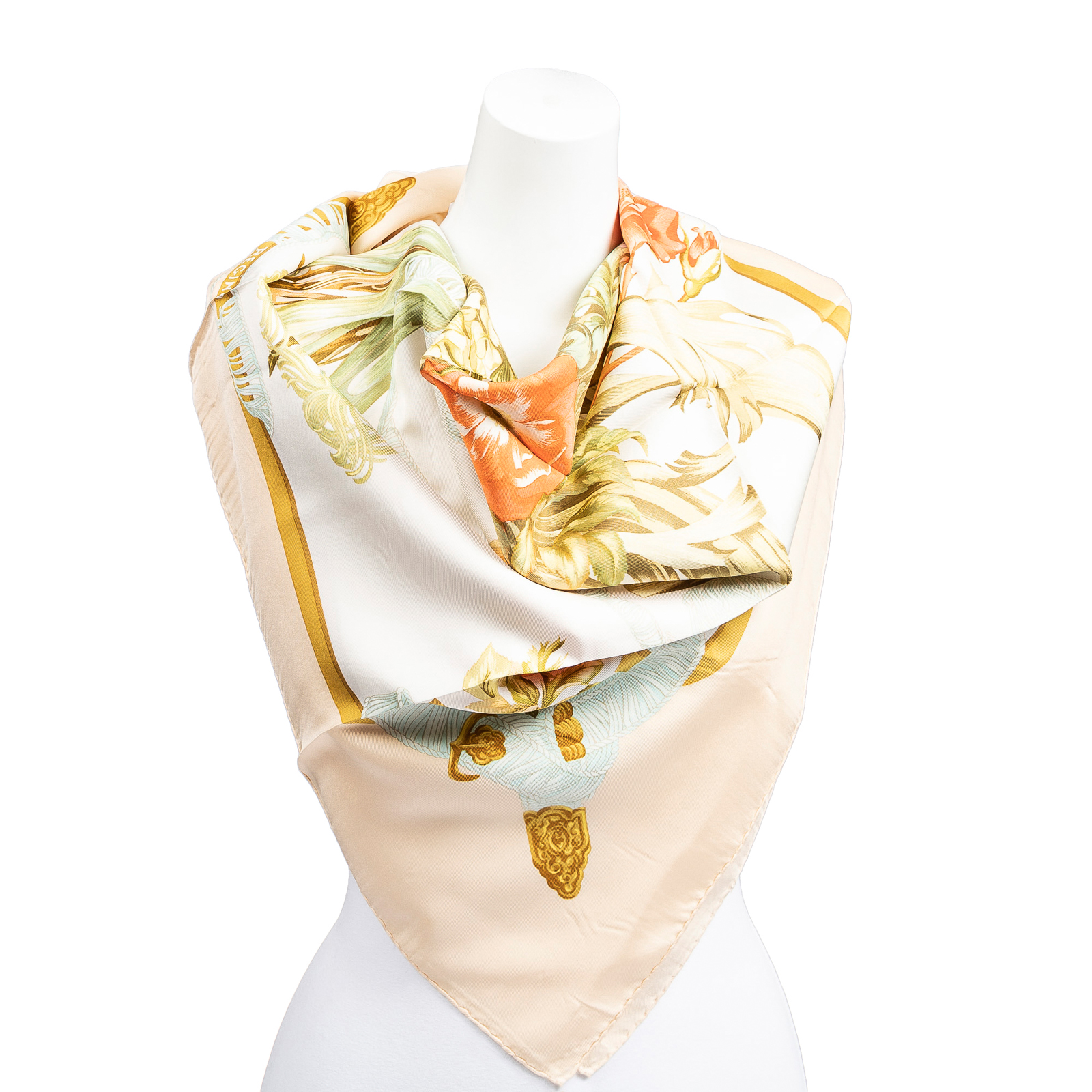 Appraisal: AN HERMES REGINA SCARF Beige green and multicolor Hermes cm