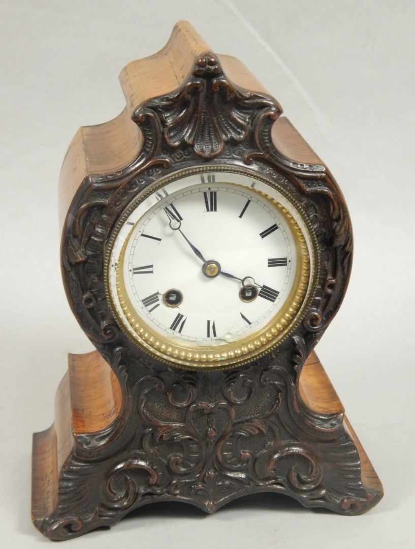 Appraisal: A thC French rosewood mantel clock with enamel dial and