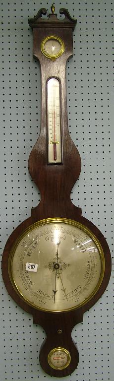 Appraisal: Rosewood four glass banjo barometer the silvered dial within a