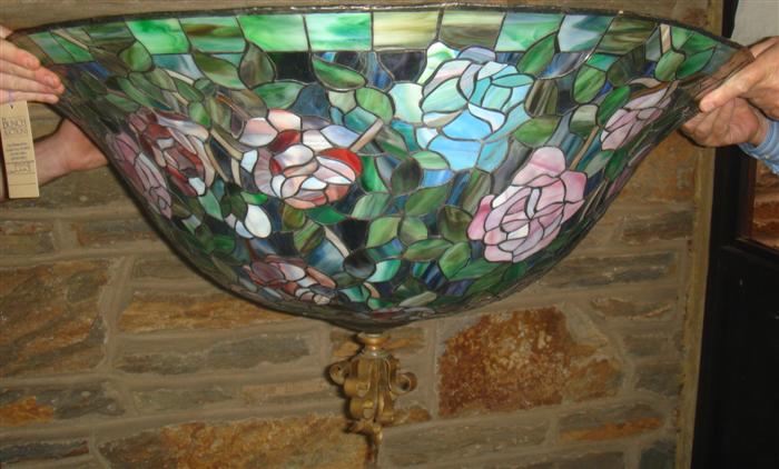 Appraisal: Leaded and stained glass rose pattern hanging dome d h