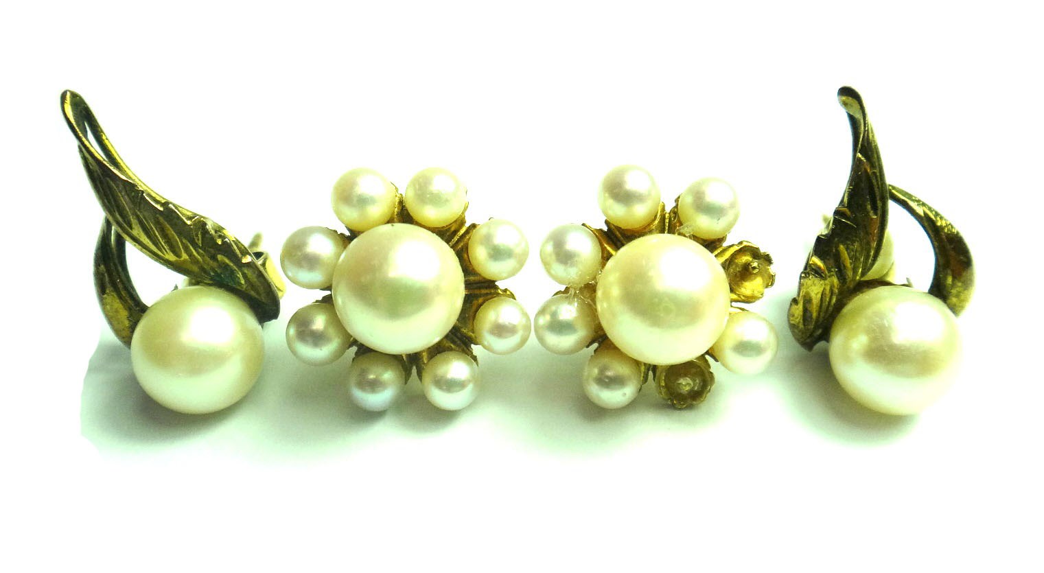 Appraisal: A pair of ct gold and cultured pearl cluster earrings