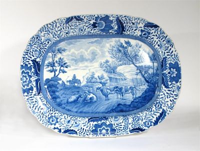 Appraisal: A blue and white Durham Ox series meat dish probably