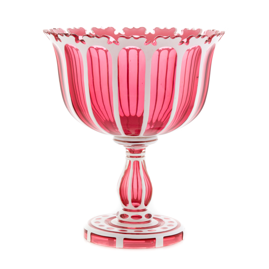 Appraisal: American cranberry and white glass compote late th century possibly