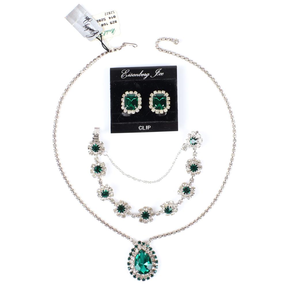 Appraisal: EISENBERG ICE DIAMANTE EMERALD GREEN CRYSTAL PARURE NECKLACE WITH LINKED