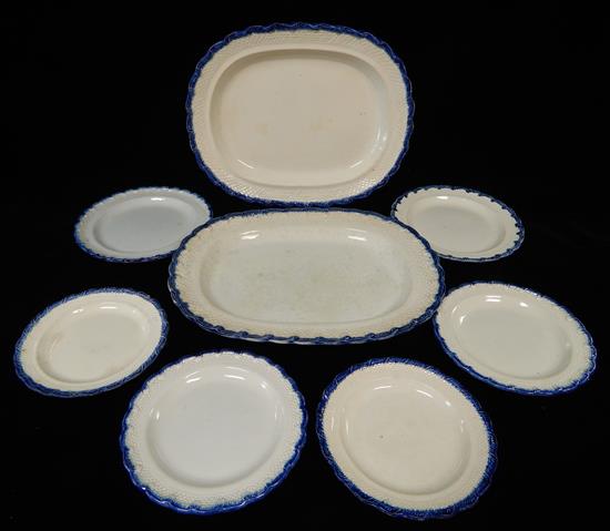 Appraisal: Late th early th C creamware dishes with blue feather