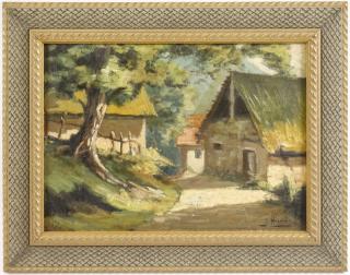 Appraisal: American School Country House Oil on Board American School th