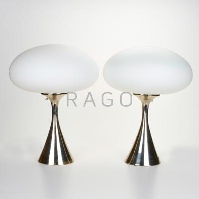 Appraisal: LAUREL Pair of mushroom table lamps Newark NJ s Frosted