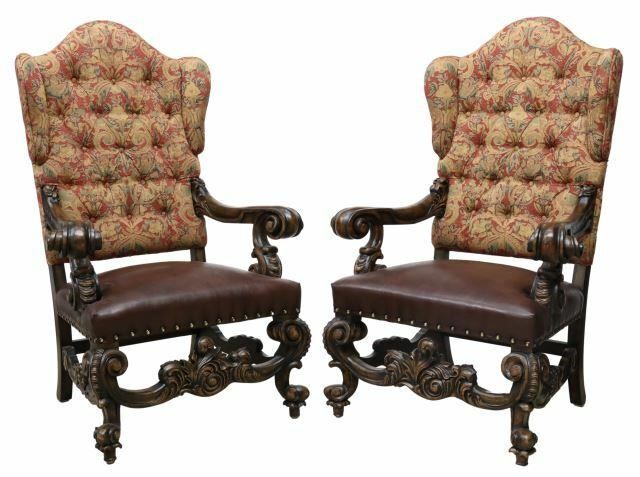 Appraisal: pair Oversized Baroque style wingback armchairs late th c button-tufted