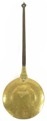 Appraisal: An th century brass and iron warming pan the hinged