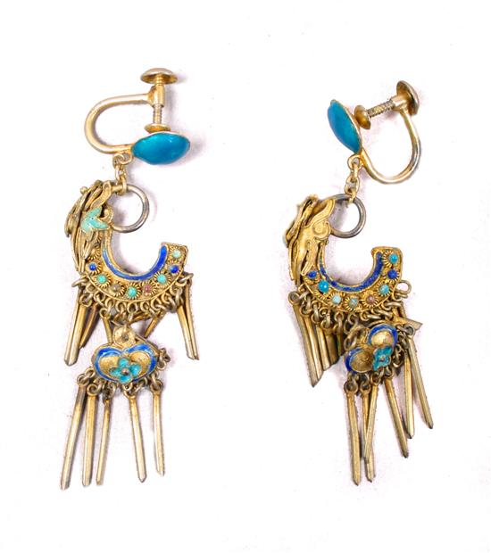 Appraisal: A Pair of Chinese Dragon Form Earrings