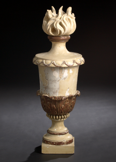 Appraisal: Continental Carved and Matte Antique-White-Painted Wooden Urn first quarter th