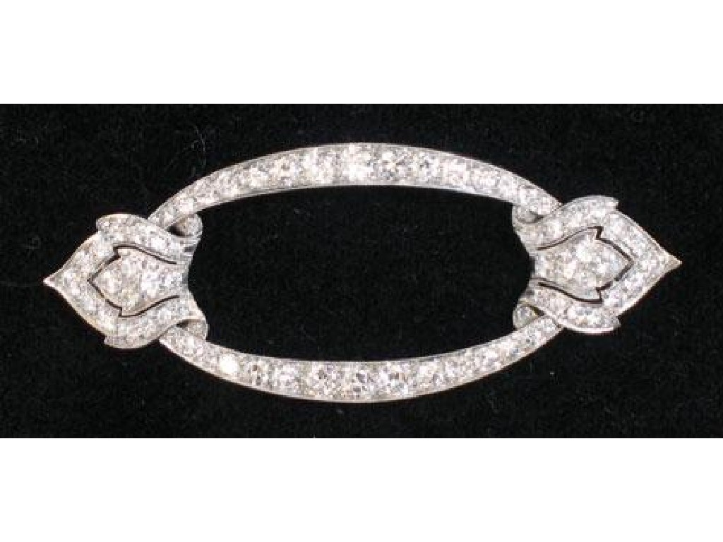 Appraisal: AN EDWARDIAN DIAMOND BROOCH of elongated oval form and set