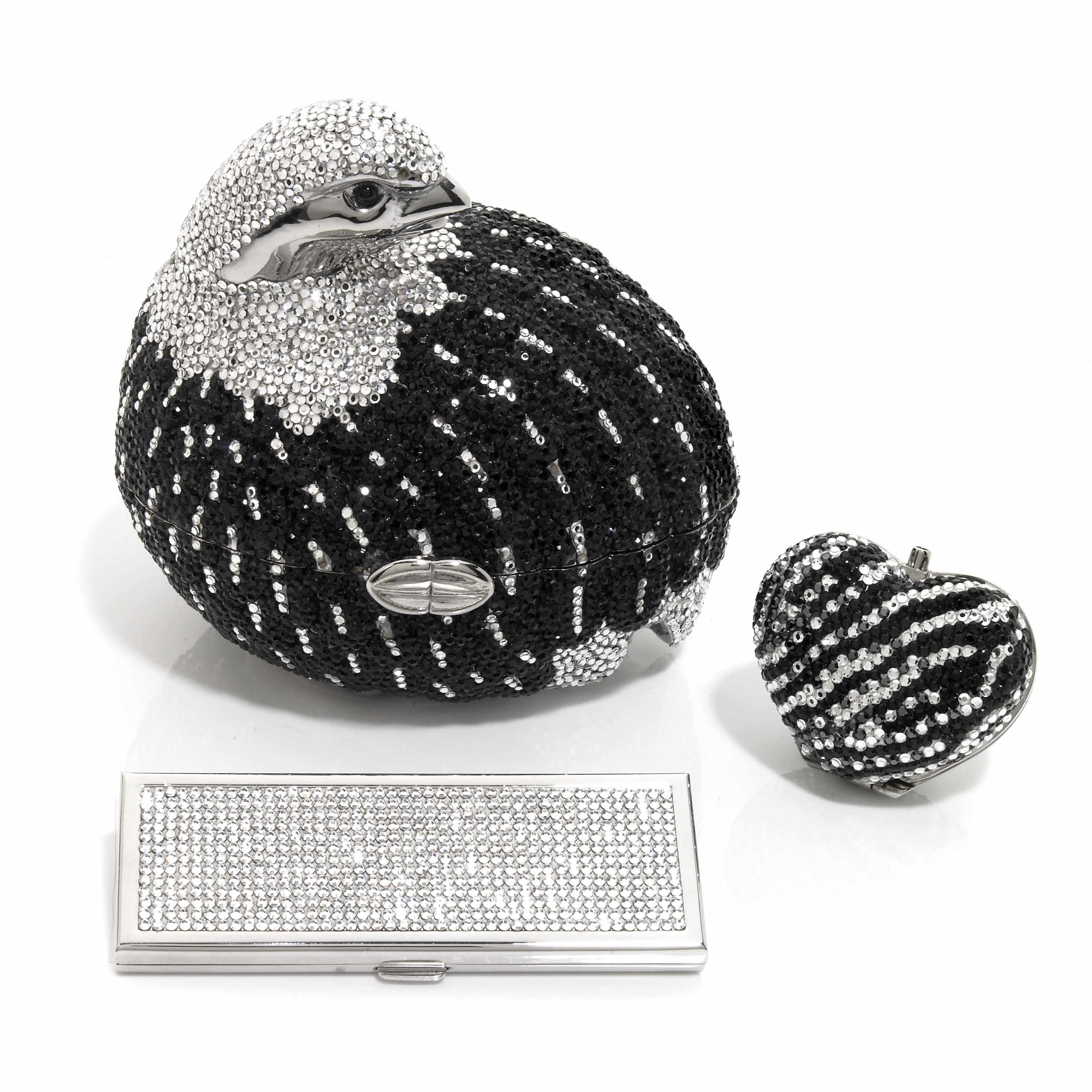 Appraisal: A black and silver crystal grouse purse together with a