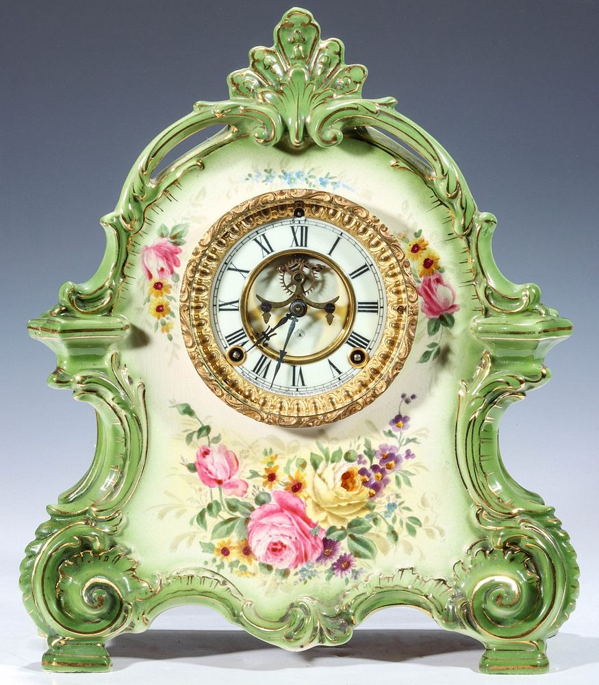 Appraisal: AN ANSONIA ''LA BRETAGNE'' CHINA CASE CLOCK The time and