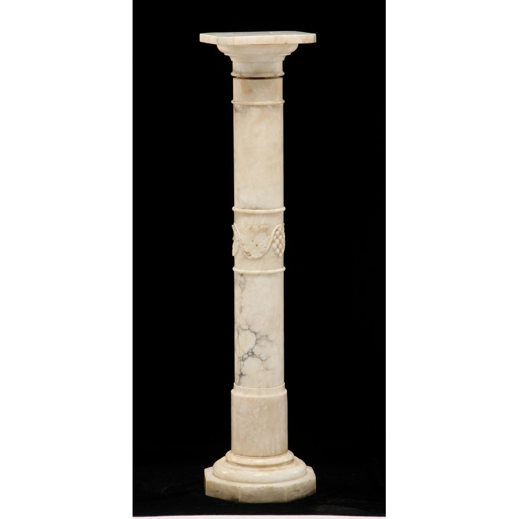 Appraisal: White Marble Columnar Pedestal the stone with darker veins the