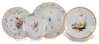 Appraisal: Five Meissen Fowl and Flower Dishes German th century pair