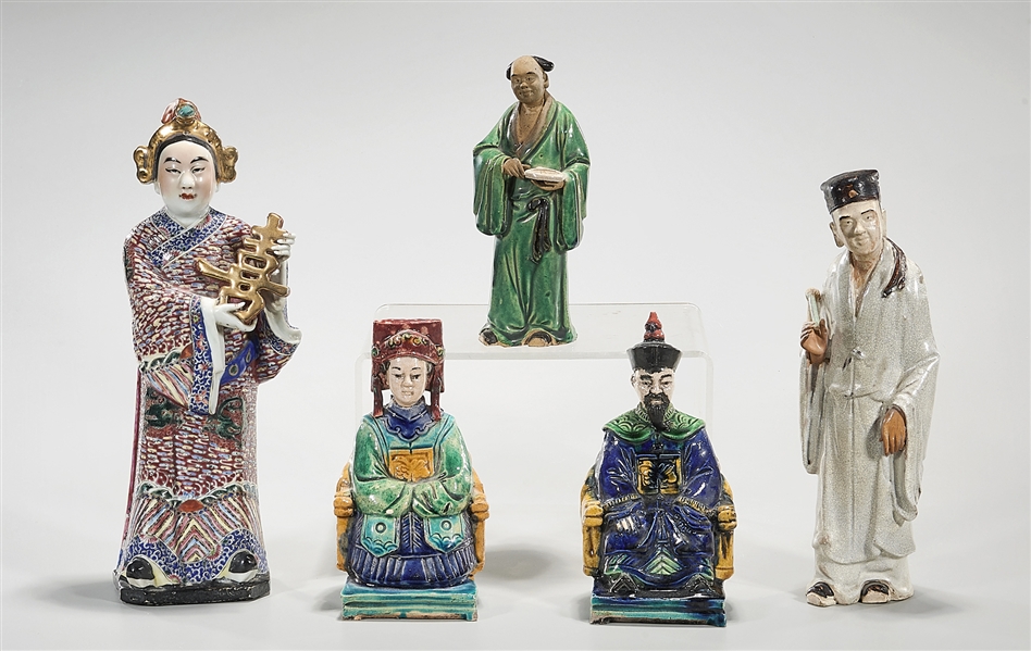 Appraisal: Five various Chinese ceramic figures seated and standing x x