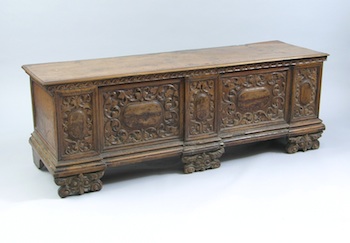 Appraisal: A Carved Wood Cassone Ca th century with a hinged