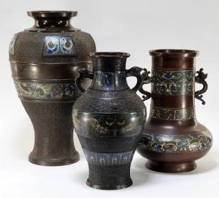 Appraisal: Japanese Champleve Enamel Bronze Vases JAPAN TH CENTURY A group