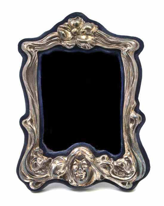 Appraisal: An American Art Nouveau Sterling Silver Table Mirror the shaped