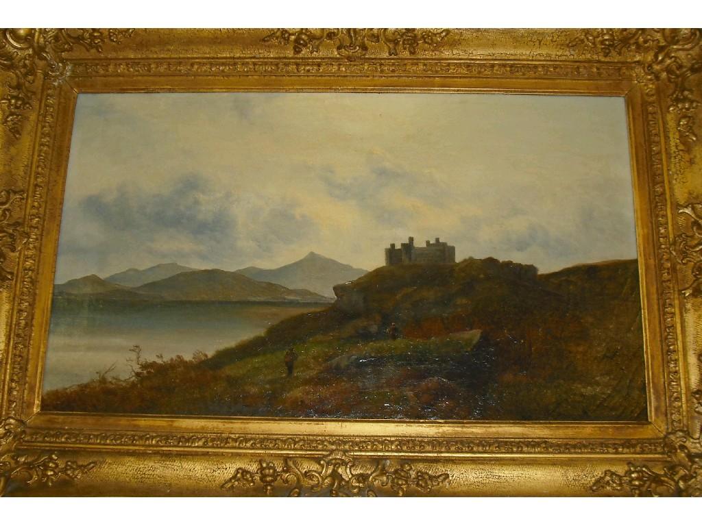 Appraisal: th Century Scottish School - ramblers on Highland approaching castle