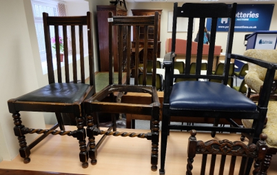 Appraisal: Pair carved oak twisty high back chairs and a plain