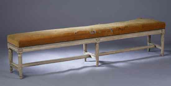 Appraisal: LOUIS XVI LARGE-SCALE PAINTED BENCH th century Long rectangular cushion