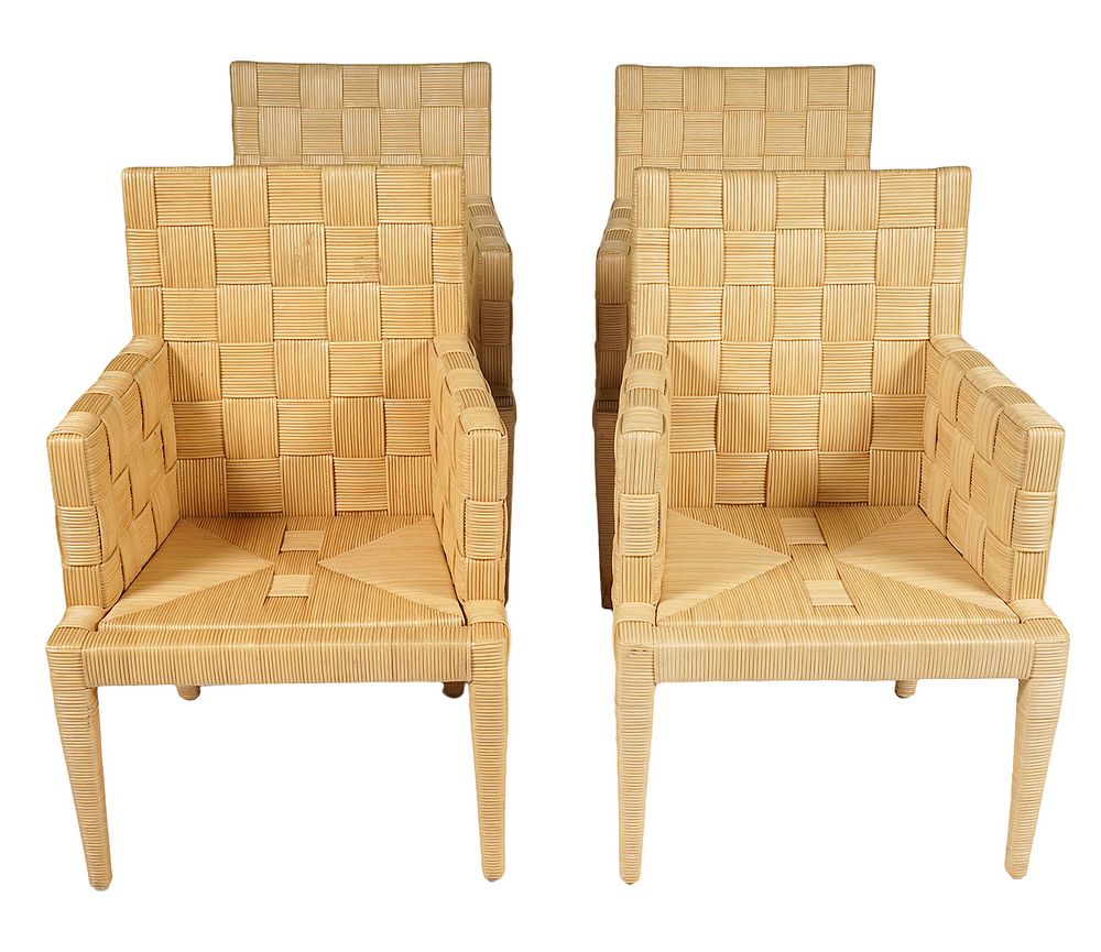 Appraisal: Donghia 'Block Island' Woven Rattan Chairs Angelo Donghia arm chairs