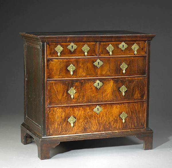 Appraisal: A George I walnut and oak chest of drawers first