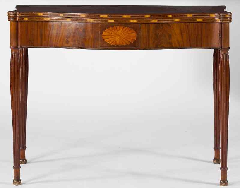 Appraisal: New England Federal Inlaid Game Tablecirca highly figured mahogany veneers