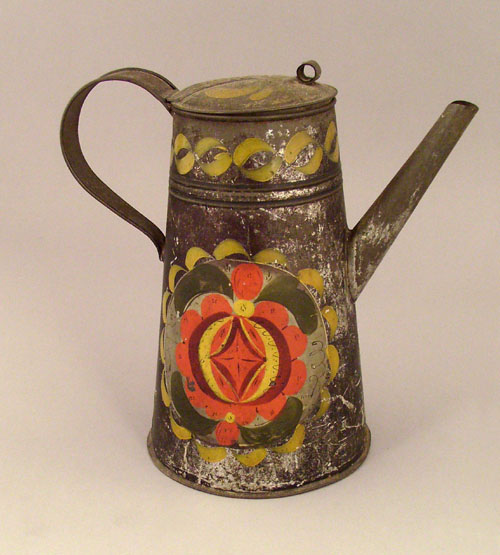 Appraisal: Pennsylvania toleware coffee pot th c with floral decoration on