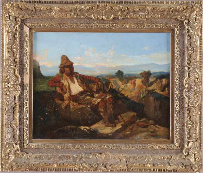 Appraisal: EUROPEAN SCHOOL THE SHEPHERD Oil on canvas relined initialed DC