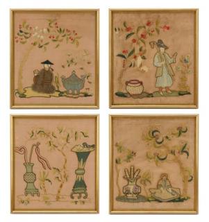 Appraisal: Four Japanese Shishu Embroidered Panels Japanese likely late th early