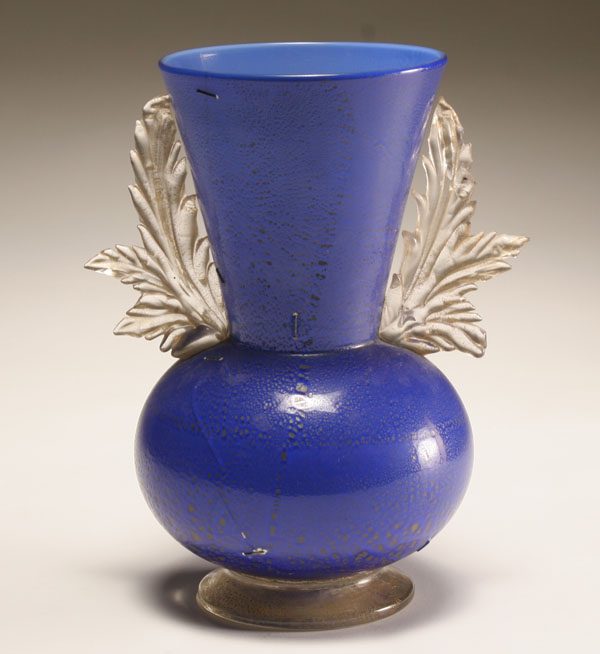 Appraisal: Barovier Seguso Ferro blue art glass vase Flared neck and