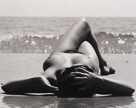 Appraisal: CLERGUE LUCIEN - Nu la Plage Ferrotyped silver print x