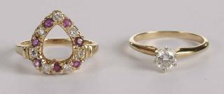 Appraisal: Two kt Diamond Rings solitaire with one round brilliant diamond