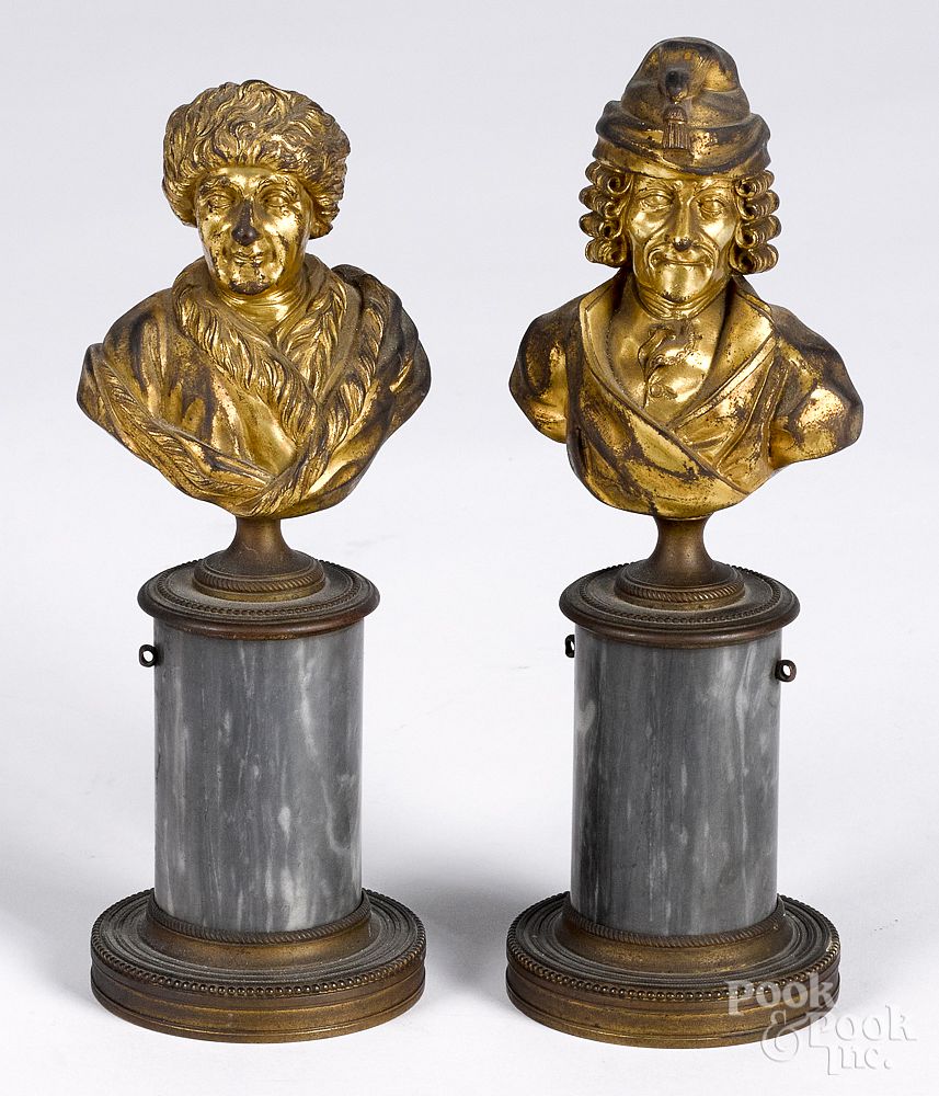 Appraisal: Two gilt bronze busts of Voltaire and Franklin Two gilt