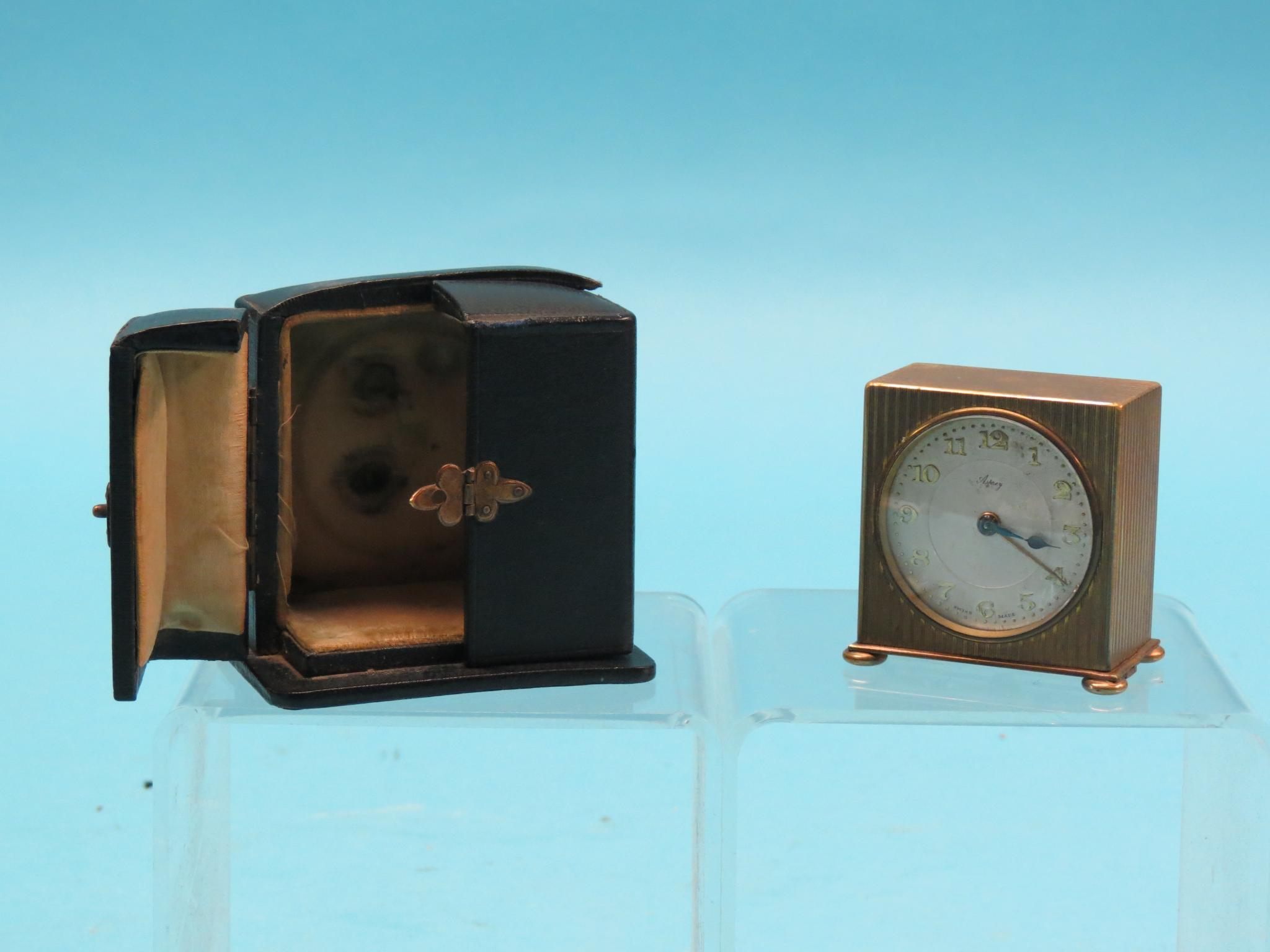 Appraisal: An Asprey gilt-metal travelling alarm clock engraved case with silvered