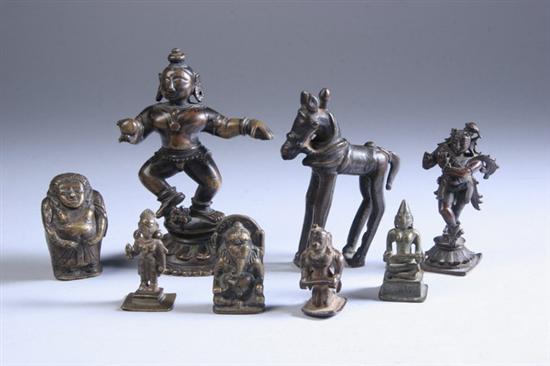 Appraisal: SEVEN INDIAN BRONZE FIGURES th th century Figure of dancing