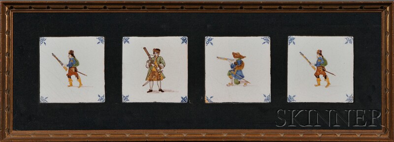 Appraisal: Four Delft Figural Tiles Netherlands th century each polychrome glazed