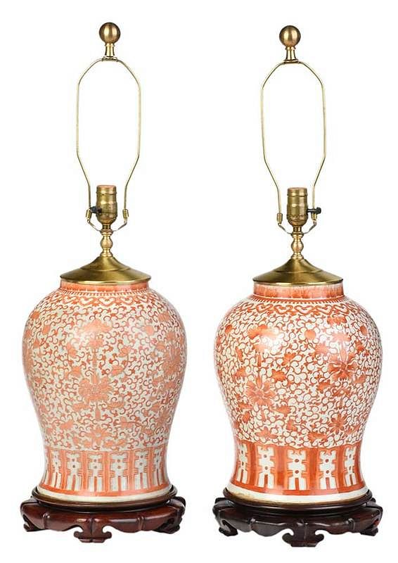 Appraisal: Pair Chinese Porcelain Vases Mounted as Lamps probably th century