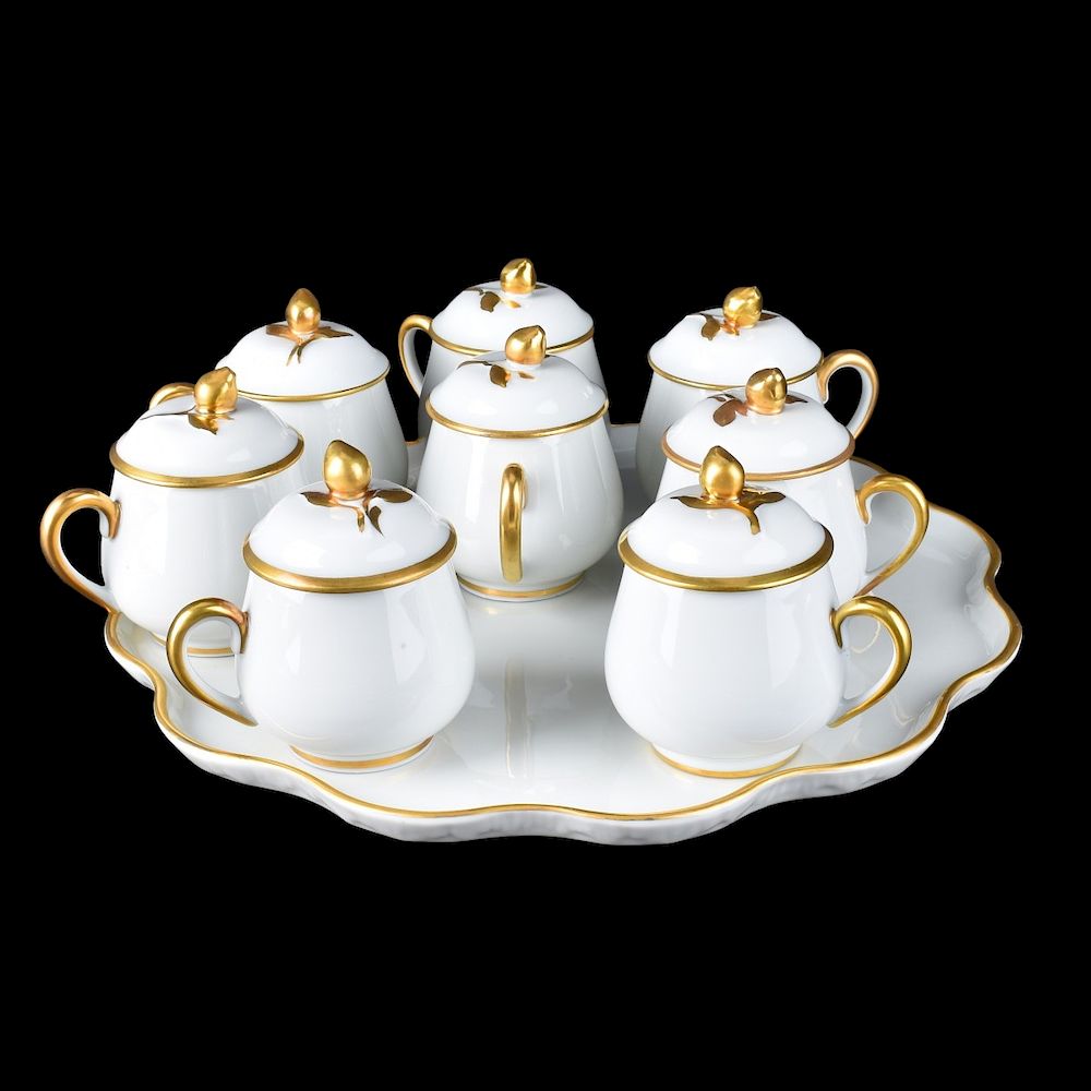 Appraisal: Pots De Creme Set Limoges Piece Porcelain Pots De Creme