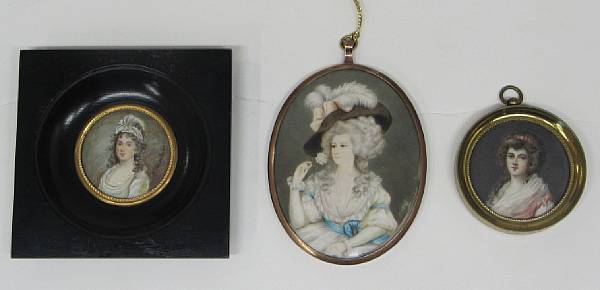 Appraisal: Three portrait miniatures of a ladies in th century dress