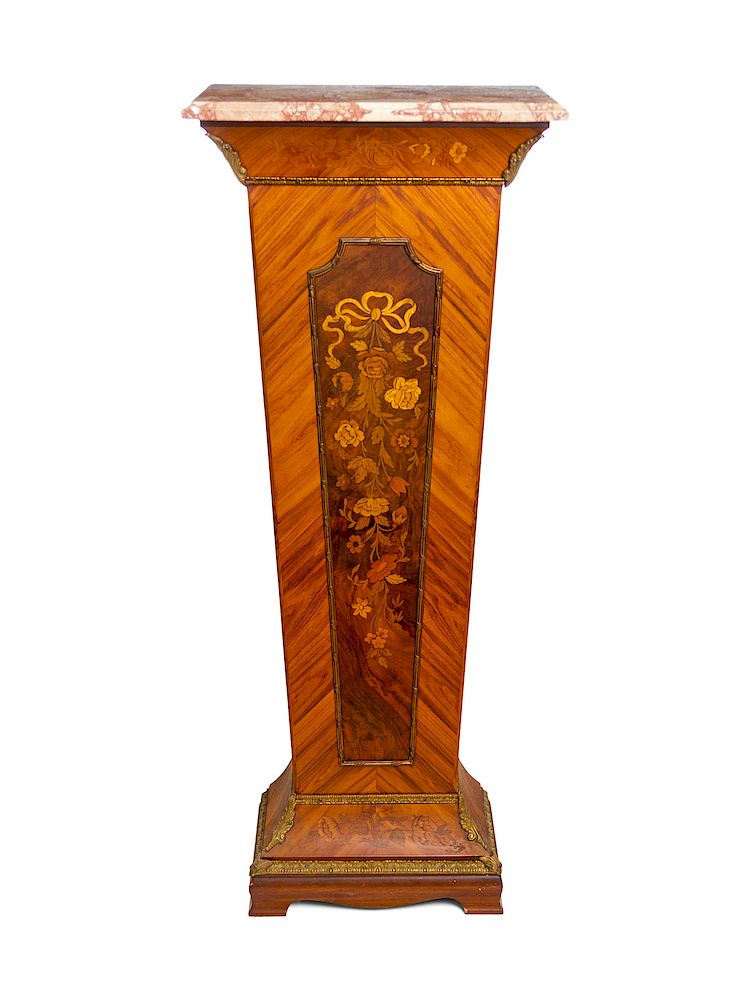 Appraisal: A French Gilt Bronze Mounted Marquetry Pedestal A French Gilt