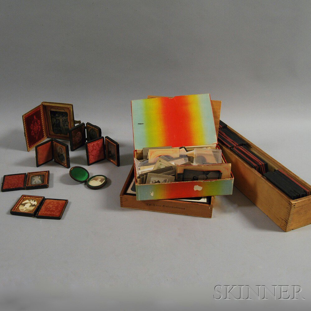 Appraisal: Group of Glass Slides and Carte-de-visites including hand-colored DeWitt C