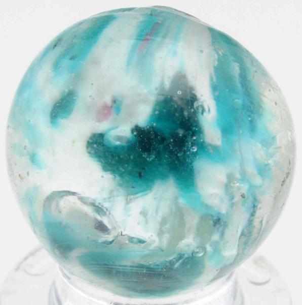 Appraisal: Single Pontil Cloud Marble Faceted single pontil in white turquoise